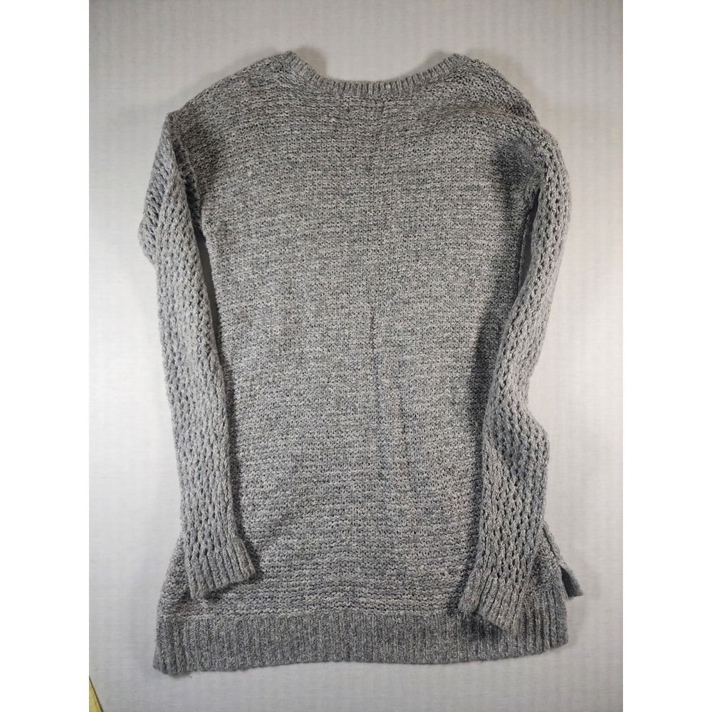 Hollister California Womens Open Knit Sweater Gray Long Sleeve Crew Neck Medium - Picture 9 of 9
